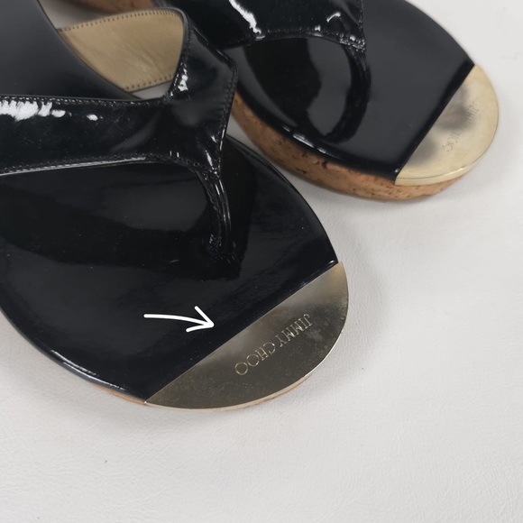 JIMMY CHOO Black Pence PATENT LEATHER Cork Thong MADE IN SPAIN 🇪🇸 Sandal 36 - Picture 8 of 12